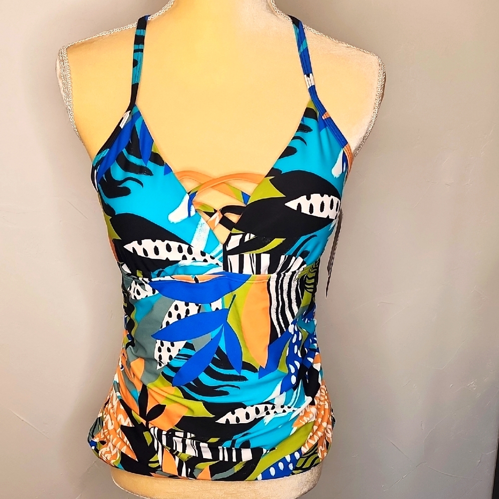 NWT SZ M AQUA COUTURE Colorful Abstract Print Tankini Top.  C18